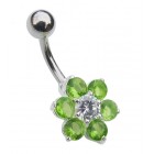 Small Sterling Silver Flower Belly Bar - Lt Green